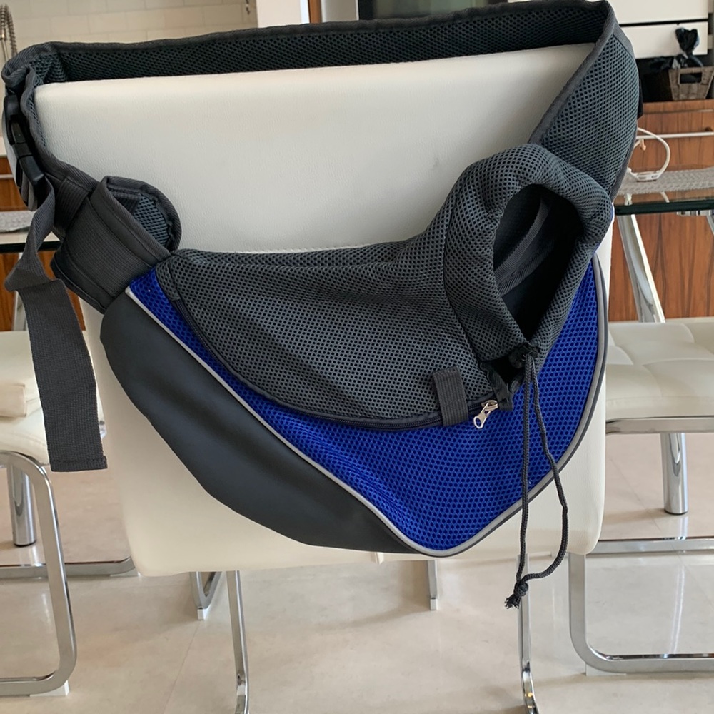 Blue and Gray Dog Sling Carrier